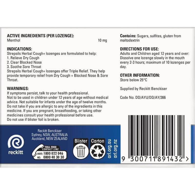 Strepsils Lozenges Herbal Cough Honey Lemon 32s